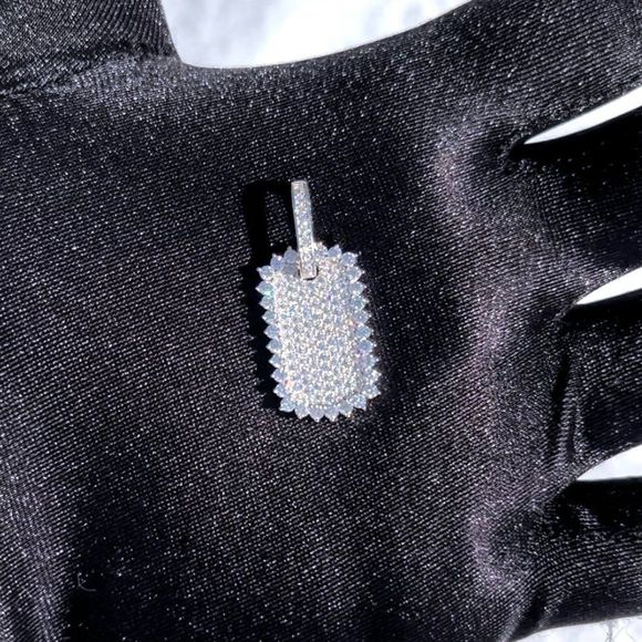 SMALL VVS Moissanite Diamond Rectangle Dog tag Pendant...